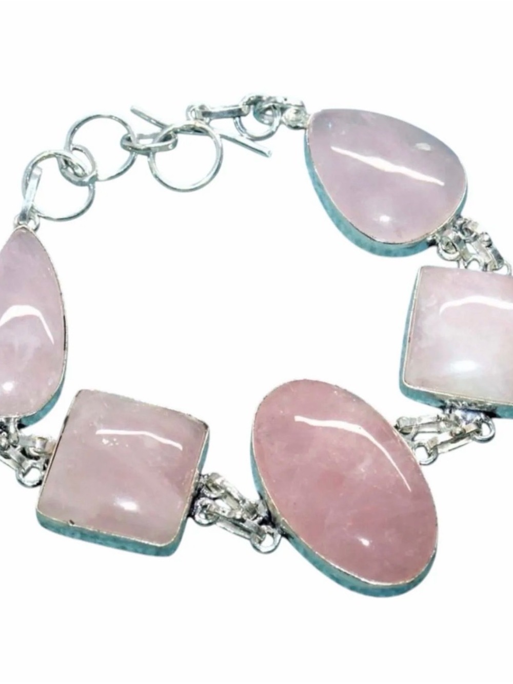 Chunky Rose Quartz Gemstone Sterling Silver Overlay Bracelet
